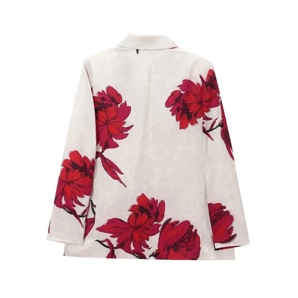 PRINT RED FLOWER BLAZER and PANTS SUIT