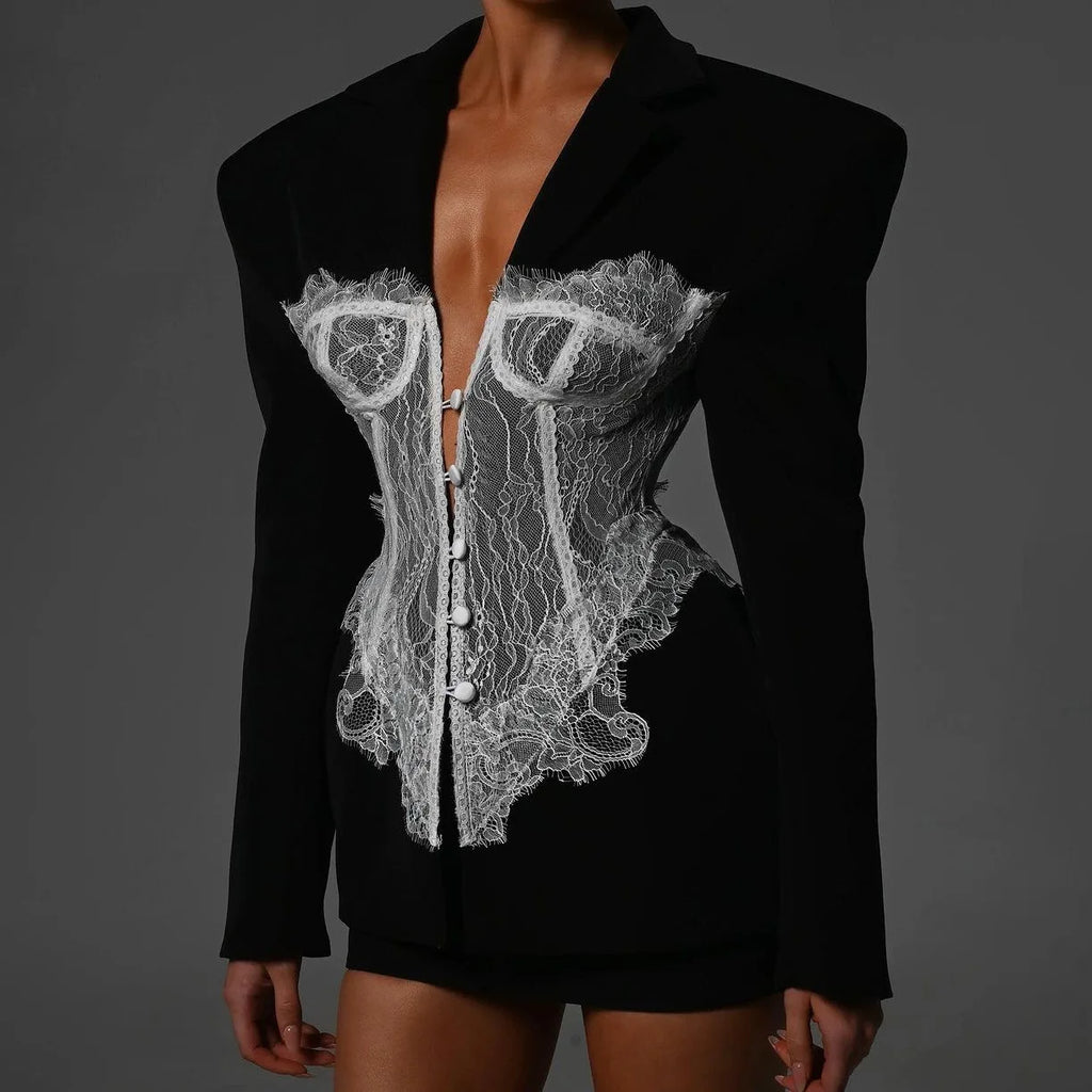 PATCHWORK LACE CORSET BLAZER