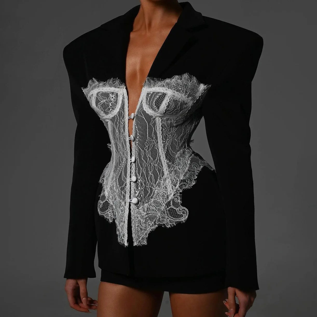 PATCHWORK LACE CORSET BLAZER