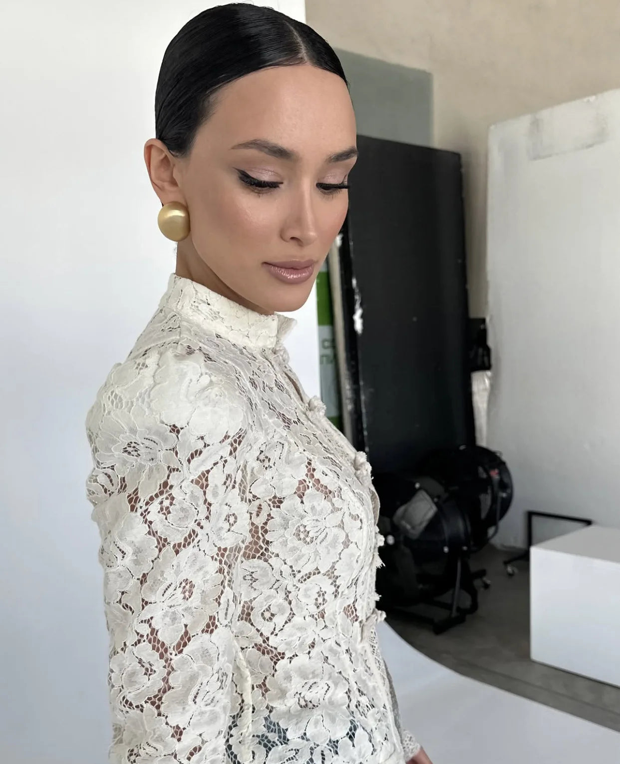 Vintage Sheer Lace Blouse for Women | Long Sleeve See-Through Top with High Neck