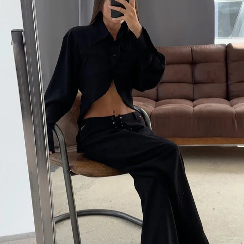 LINEN CUT OUT PANTS and SHIRT SET