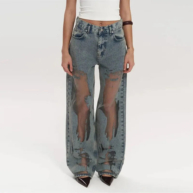 DISTRESSED RIPPED GRUNDE BAGGY DENIM JEANS