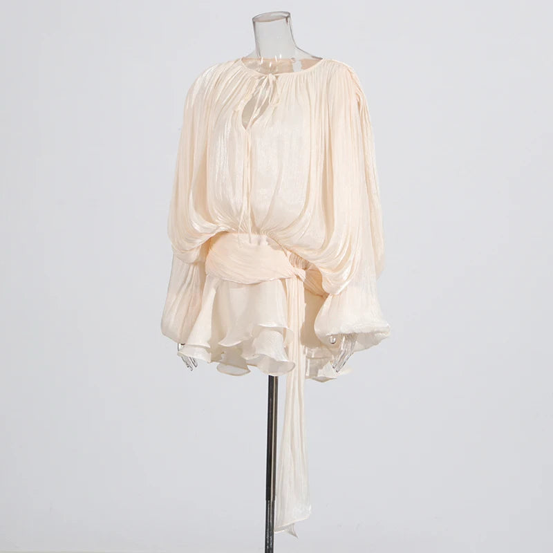 SOLID BLOUSE LONG SLEEVE MINI DRES