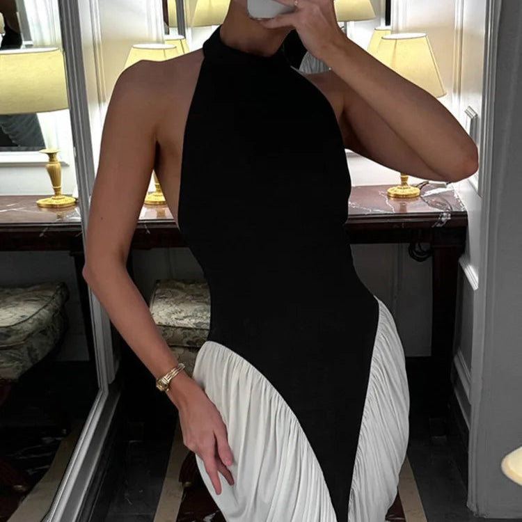 PATCHWORK SLEEVELESS BODYCON MIDI DRESS