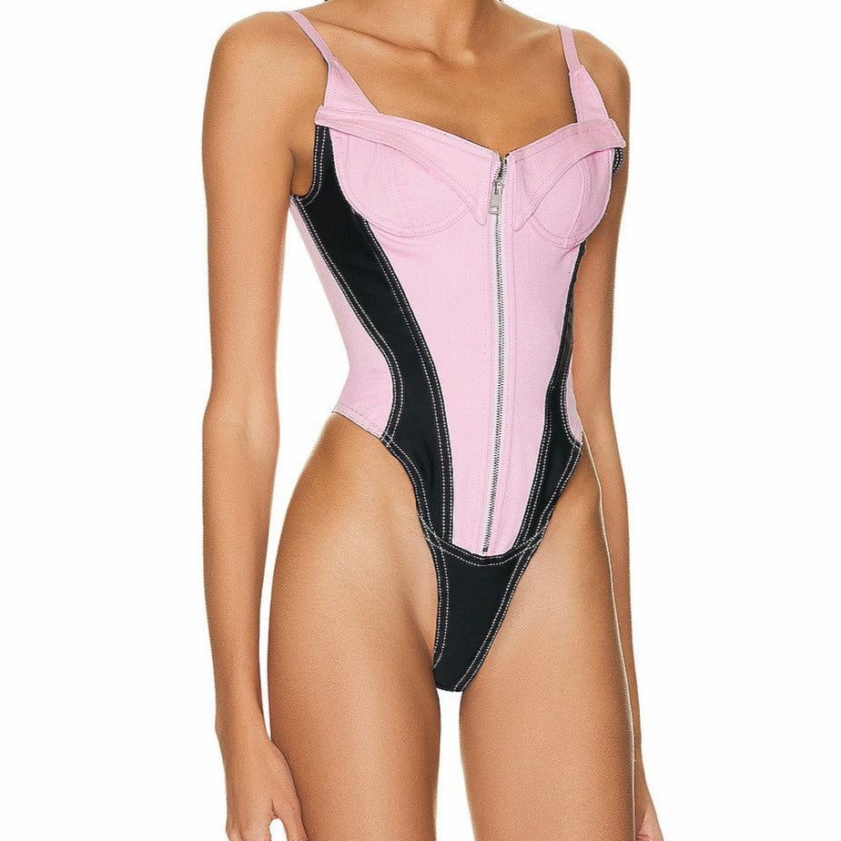 KHALY ZIPPER DENIM BODYSUIT