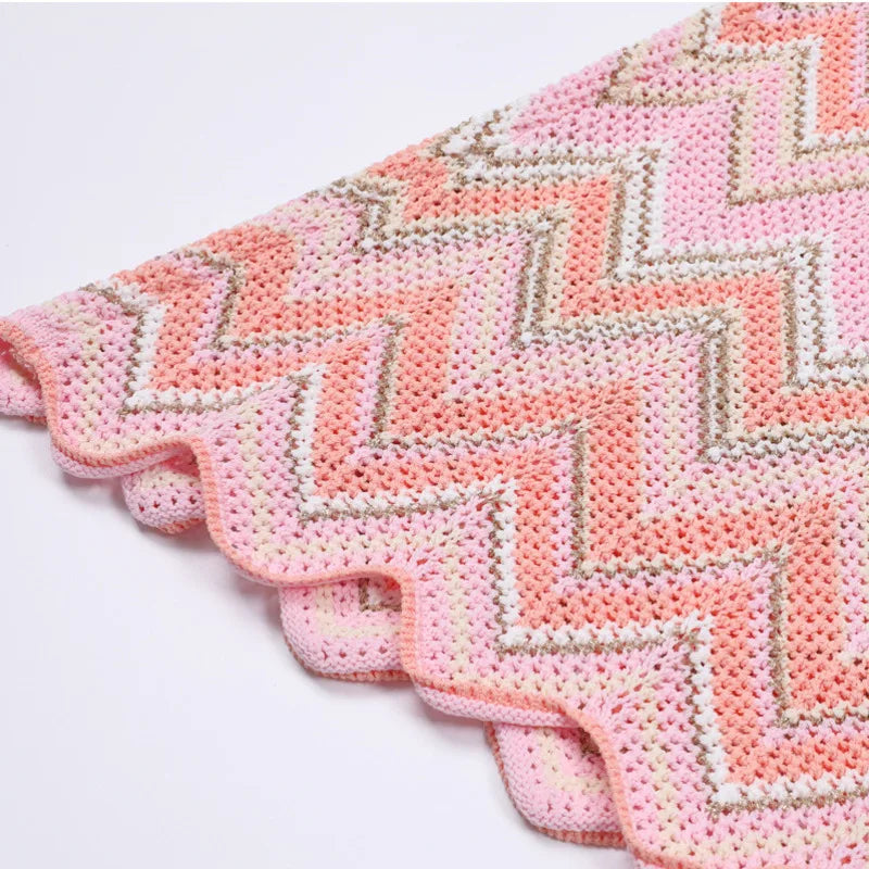 Pink Zigzag Knit Co-Ord Set – Sleeveless Top, Cardigan & Wide-Leg Pants
