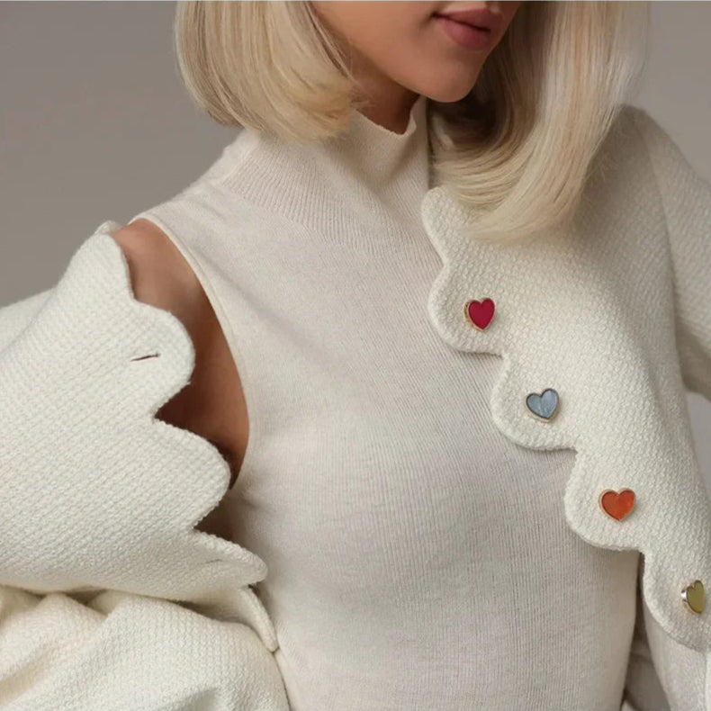IRREGULAR COLLAR HEART BOTTOMS WHITE JACKET