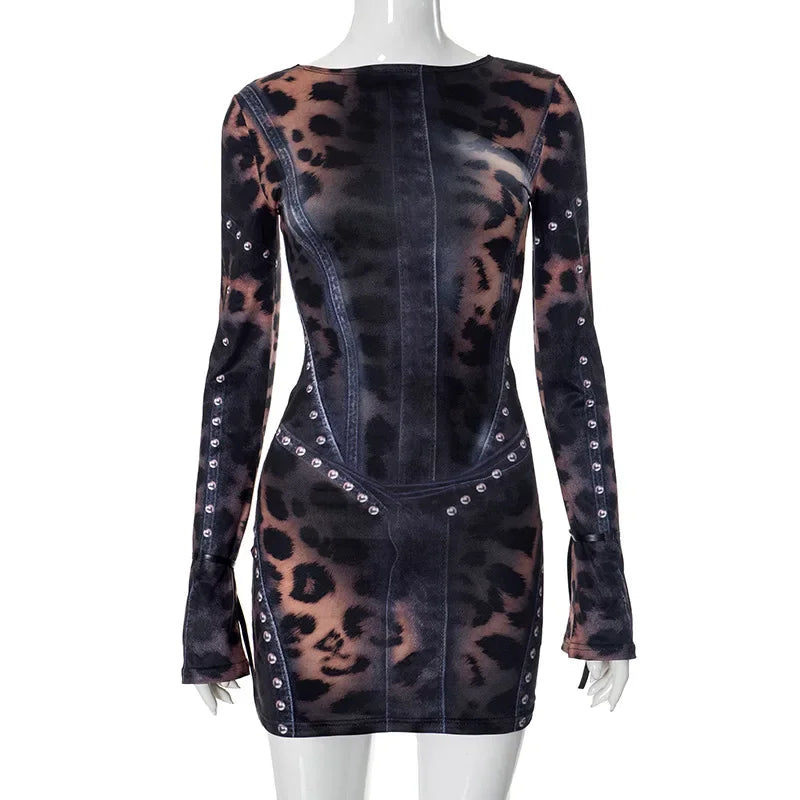 ANIMAL PRINT LONG SLEEVE MINI DRESS