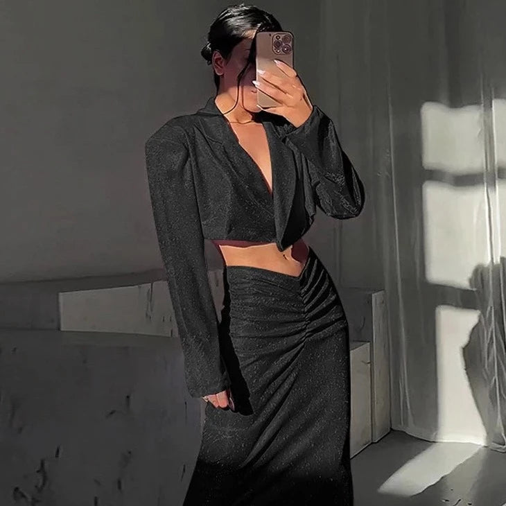 OLSY MAXI SKIRT and BLAZER GLITTER SET