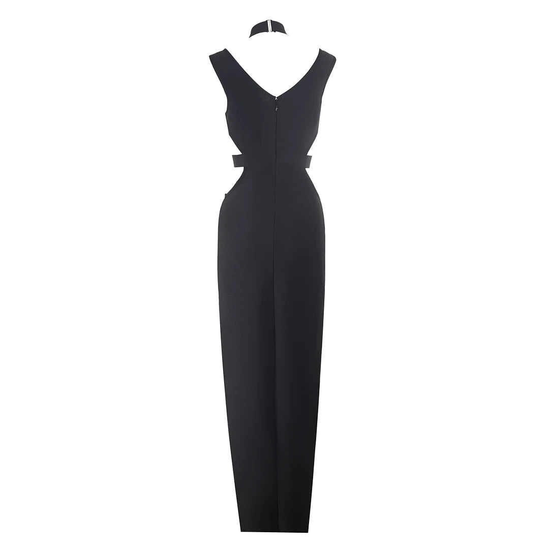 MESH HOLLOW OUT BODYCON BANDAGE MAXI DRESS