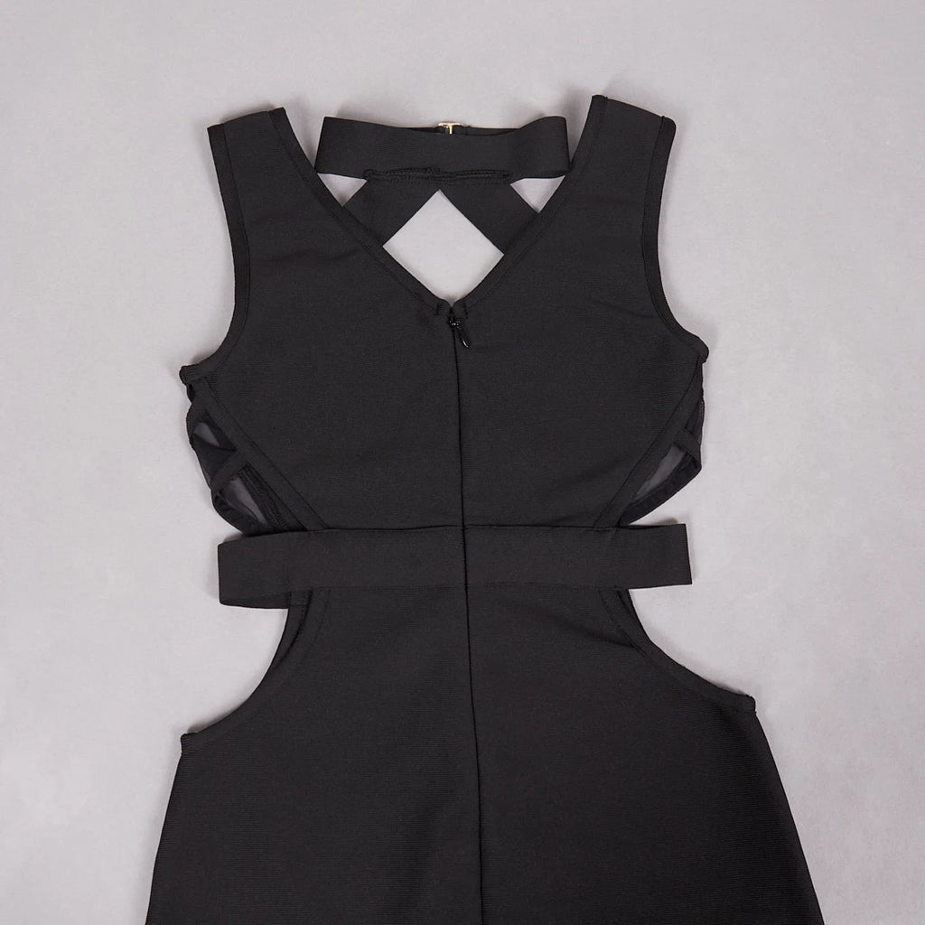 MESH HOLLOW OUT BODYCON BANDAGE MAXI DRESS
