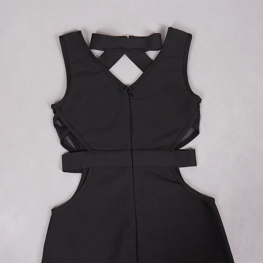 MESH HOLLOW OUT BODYCON BANDAGE MAXI DRESS