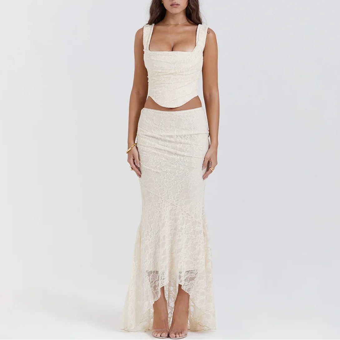 LACE UP CROP TOP and MAXI SKIRT SET