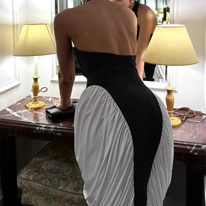 PATCHWORK SLEEVELESS BODYCON MIDI DRESS