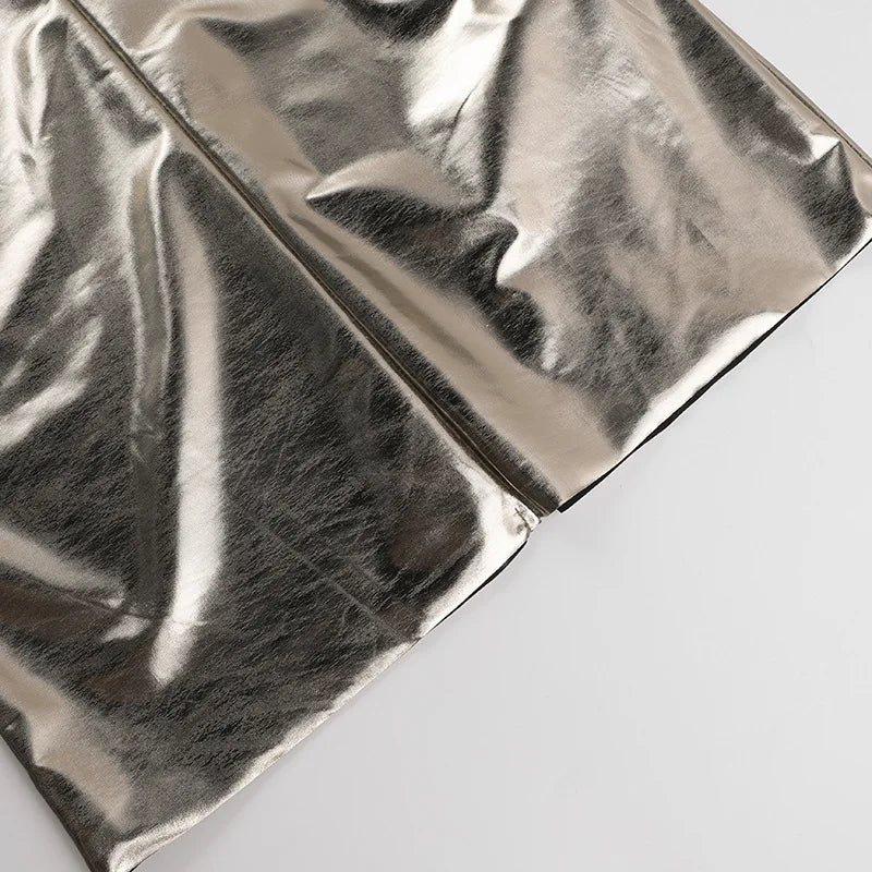 ONE INCLINED SHOULDER SILVER MIDI DRES