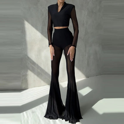 SLIM FLARED PLEATED TROUSERS