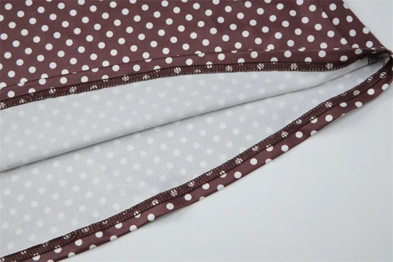 Polka Dot One Shoulder Maxi Dress for Women – Brown Patchwork Bodycon Evening Dress