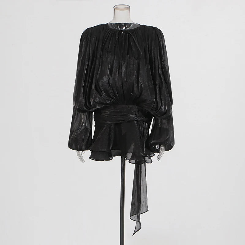 SOLID BLOUSE LONG SLEEVE MINI DRES