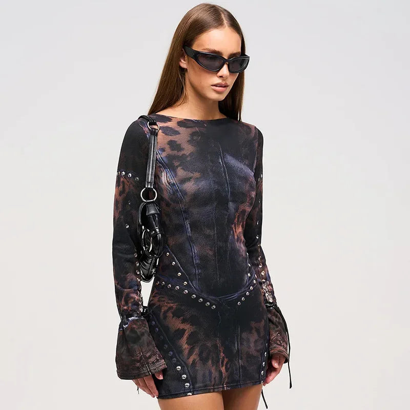 ANIMAL PRINT LONG SLEEVE MINI DRESS