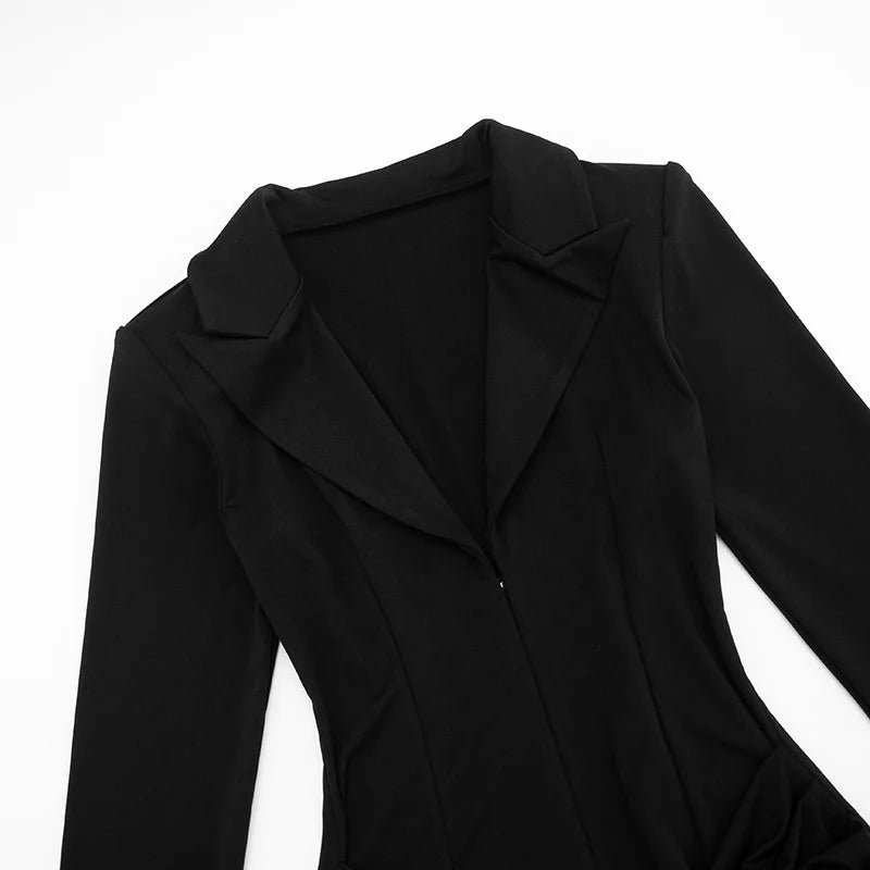 Deep V-Neck Long Sleeve Ruched Mini Dress – High-Waist Structured Blazer Dress | CTRL NUIT