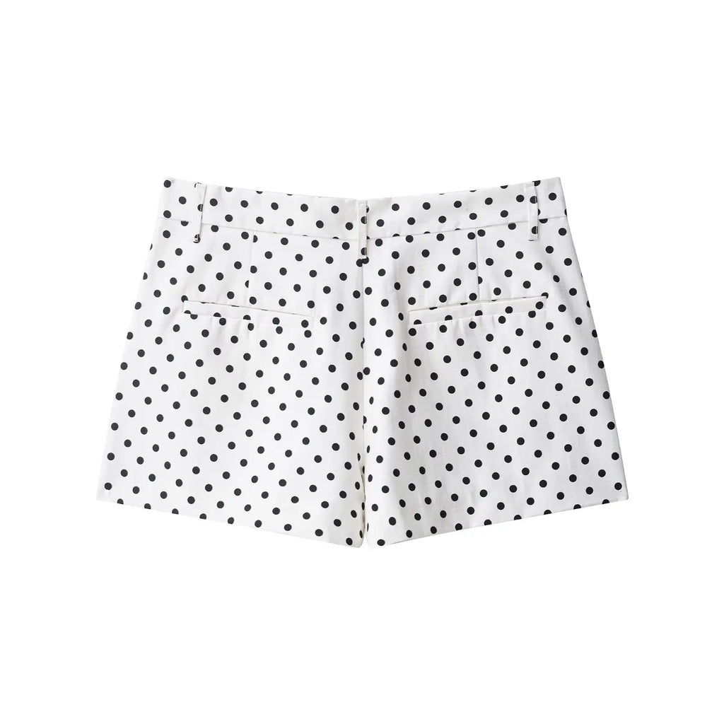 Polka Dot Two Piece Set with High Neck Jacket and Matching Pants or Shorts