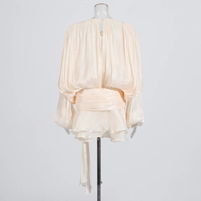 SOLID BLOUSE LONG SLEEVE MINI DRES