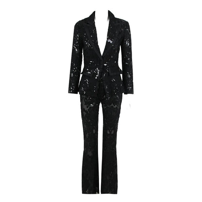 LACE FLARE PANTS and BLAZER SUIT
