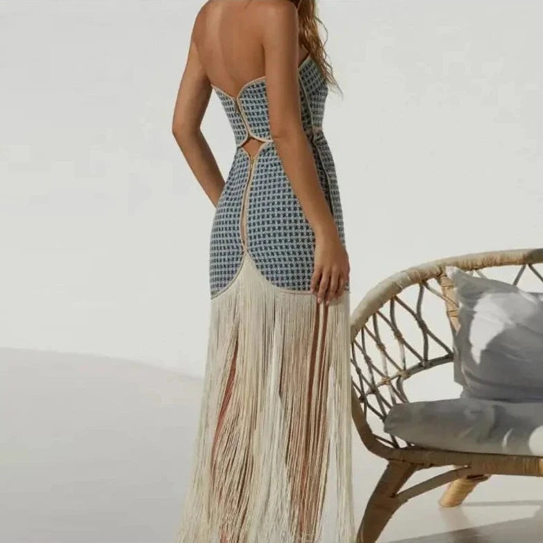 SABBY TASSELS CUT OUT OFF SHOULDER MINI DRESS