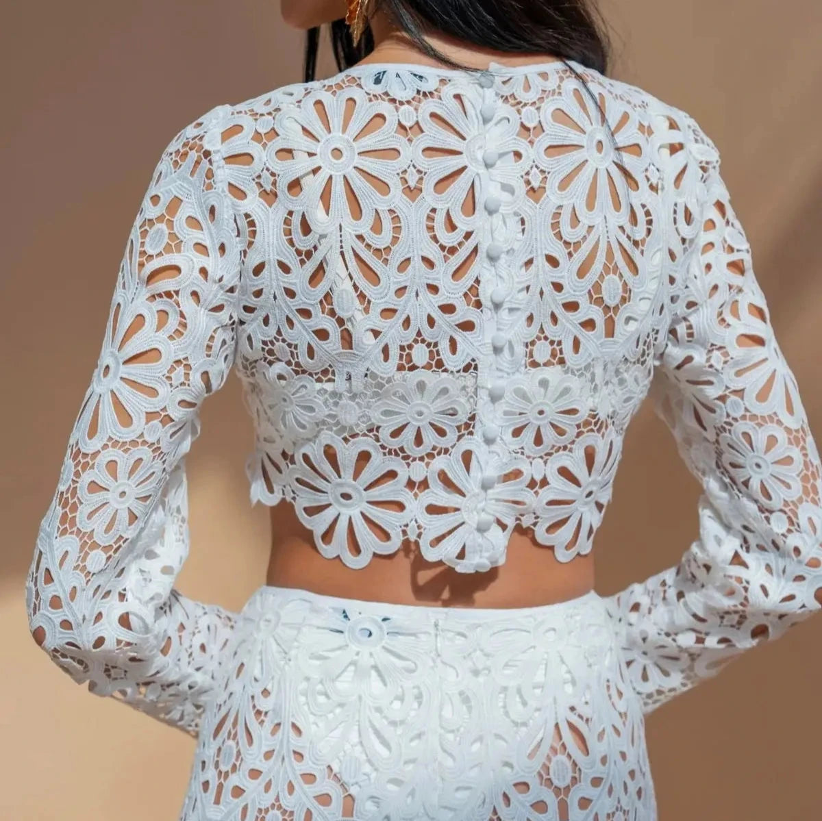 EMBROIDERY HOLLOW OUT BEACH TOP and SKIRT SET