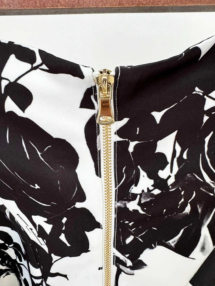 Floral Print Mini Skirt With Metal Rose Buttons