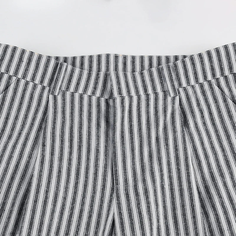 Striped Low Waist Wide Leg Trousers for Women | Vintage Streetwear Summer Pants