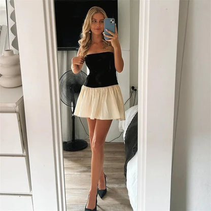 FOLA WHITE SKIRT and BLACK TOP MINI DRESS