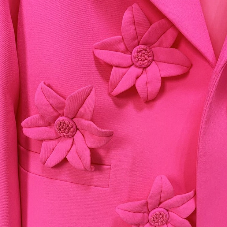 THEODORA PINK FLOWER DECORATED BLAZER and SKIRT