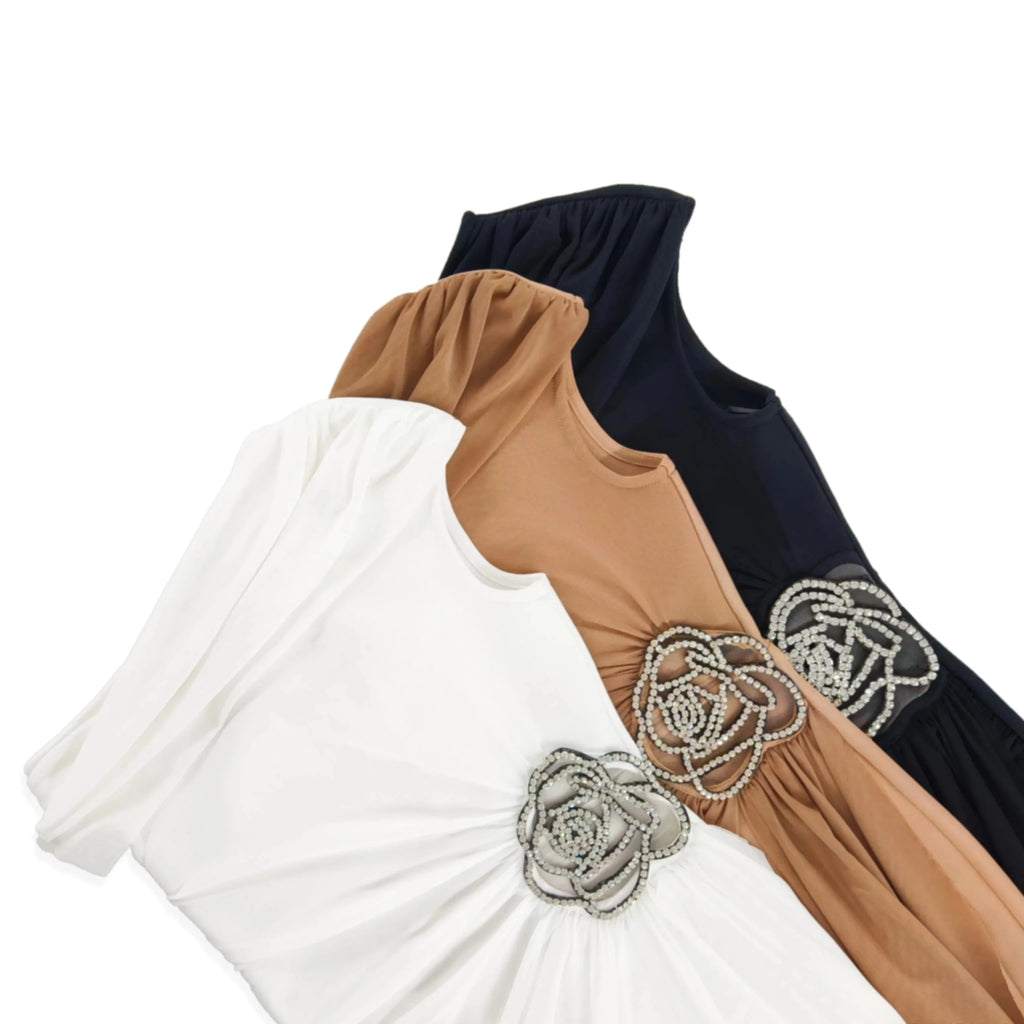 ONE SHOULDER DRAPED MINI DRESS with SIDE TRAIN