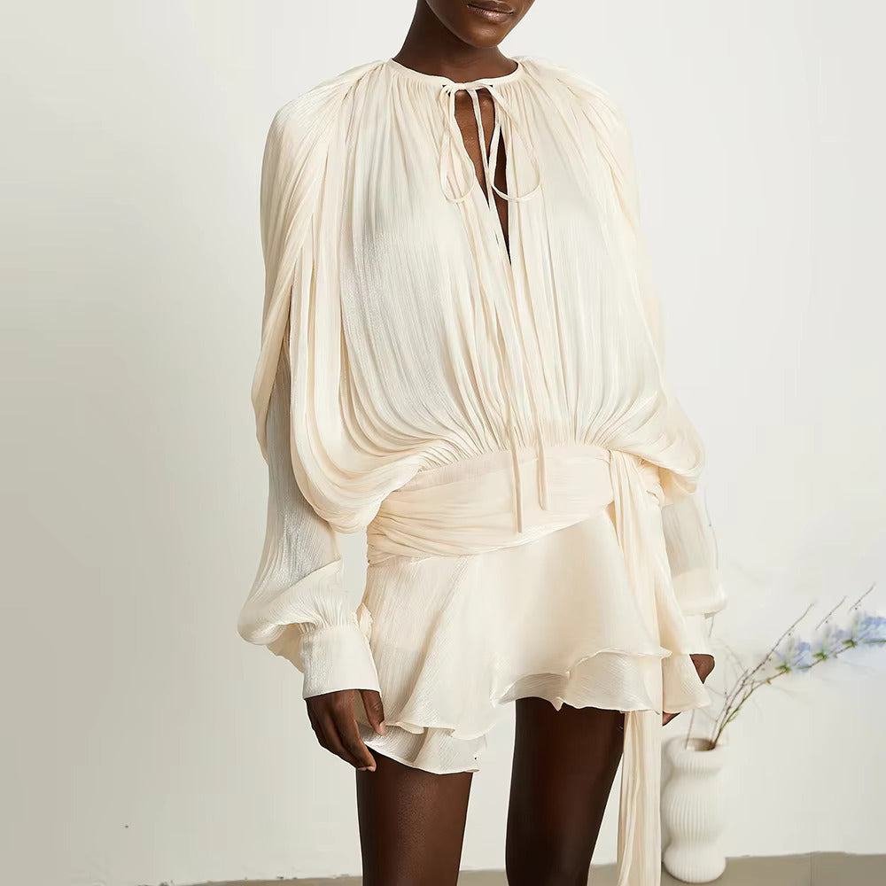 SOLID BLOUSE LONG SLEEVE MINI DRES