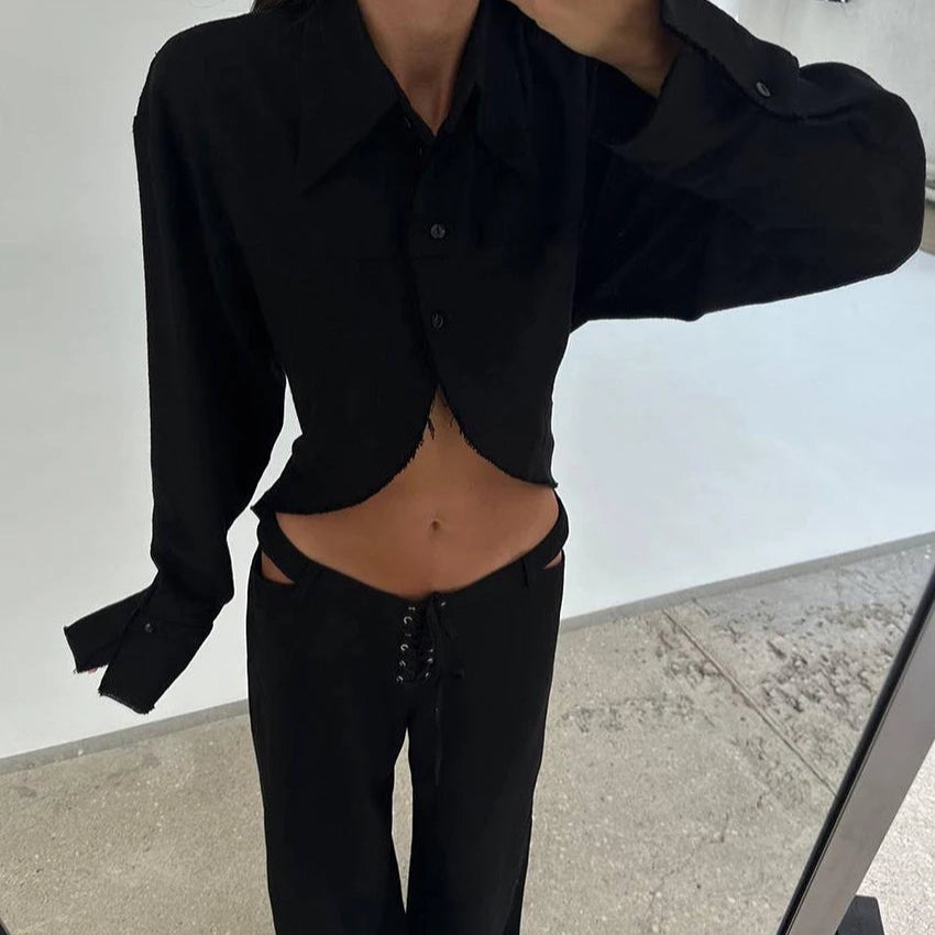 LINEN CUT OUT PANTS and SHIRT SET
