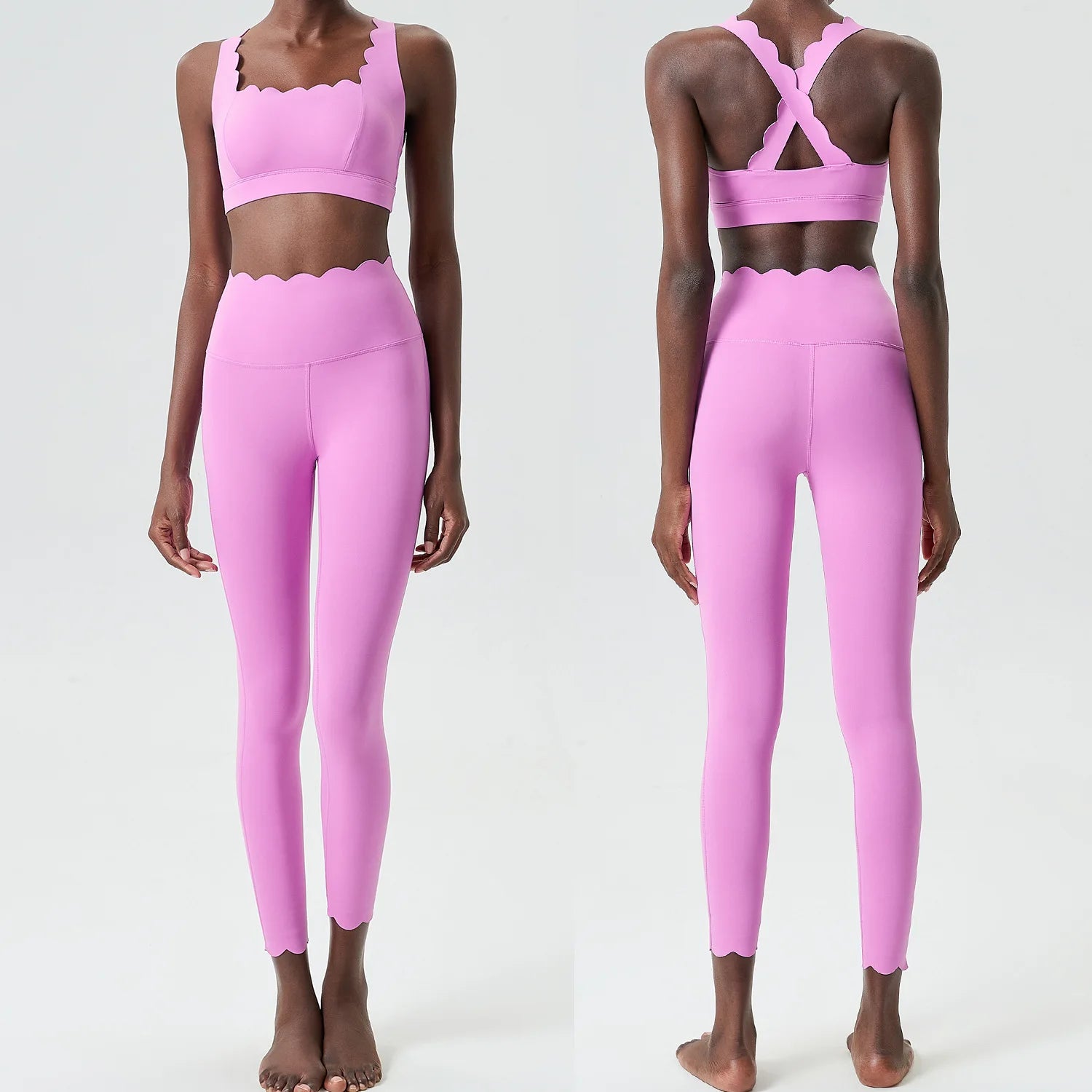 Women Solid Color Two Piece Gym Set | Stretch Yoga Sports Bra & Leggings