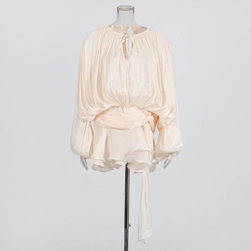 SOLID BLOUSE LONG SLEEVE MINI DRES