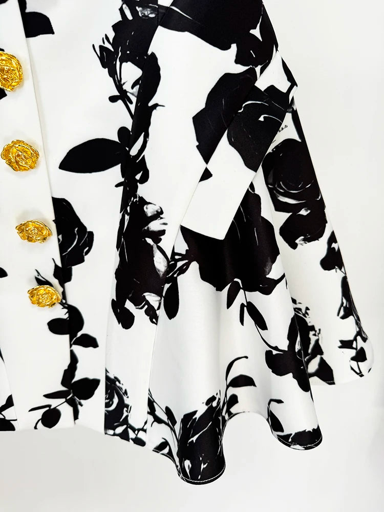 Floral Print Mini Skirt With Metal Rose Buttons