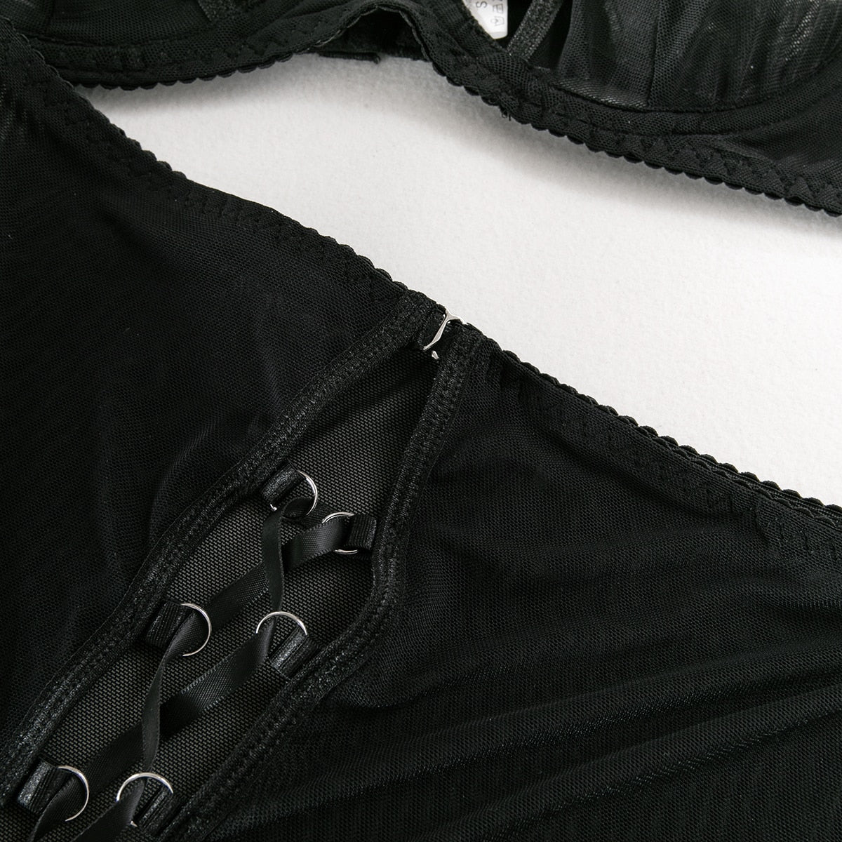 ELLIOT BLACK MESH 4 PIECE LINGERIE SET