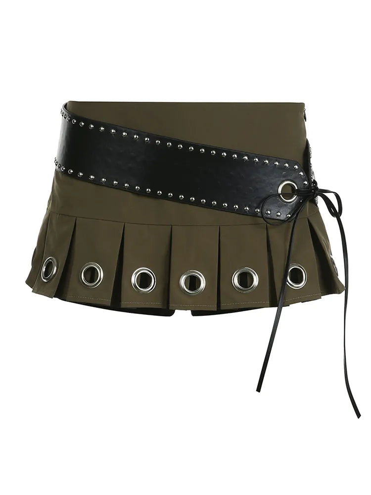 AMORY LOW WAIST PLEATED MINI SKIRT with SHORTS and BELT