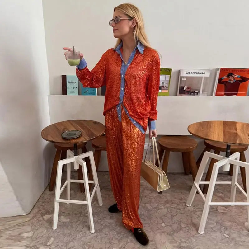SEQUIN BLOUSE and PANTS SET