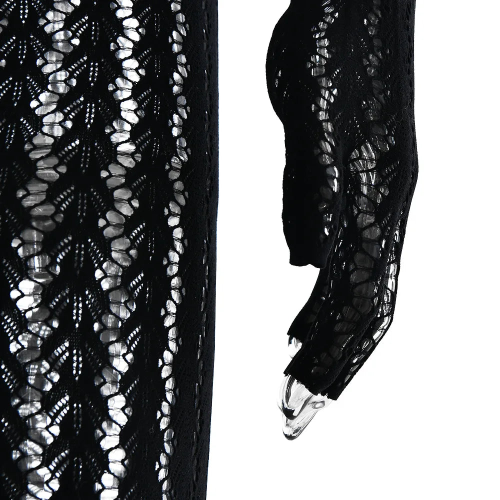 Black Seamless See-Through Jacquard Long Sleeve Jumpsuit – Women’s One-Piece Bodycon Clubwear | CTRL NUIT