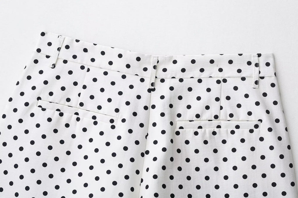 Polka Dot Two Piece Set with High Neck Jacket and Matching Pants or Shorts