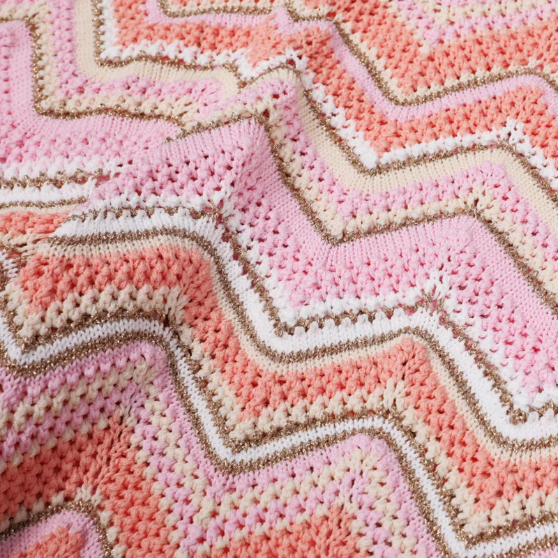Pink Zigzag Knit Co-Ord Set – Sleeveless Top, Cardigan & Wide-Leg Pants