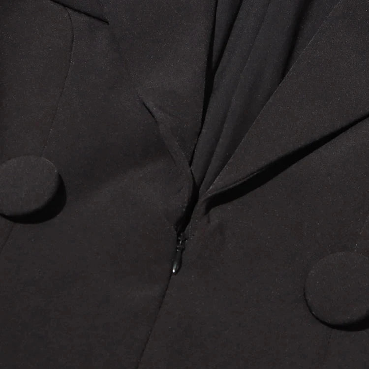 BLACK SPLICED JUMPSUIT BLAZER with RUFFLES