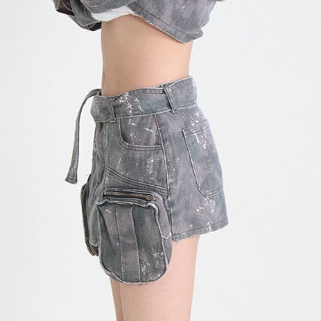CATALINA MINI GREY DENIM SKIRT with BIG POCKETS