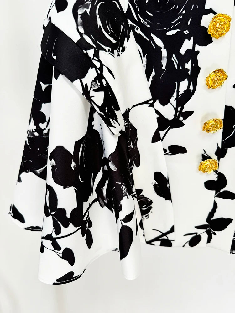 Floral Print Mini Skirt With Metal Rose Buttons