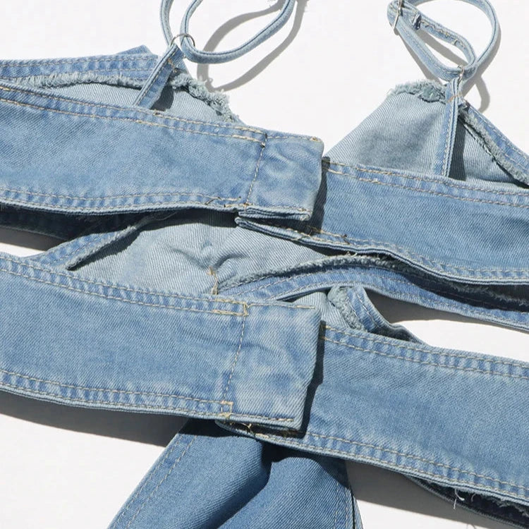 DENIM PANTS and TOP SET with BOWS