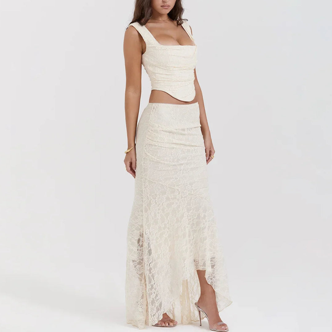 LACE UP CROP TOP and MAXI SKIRT SET
